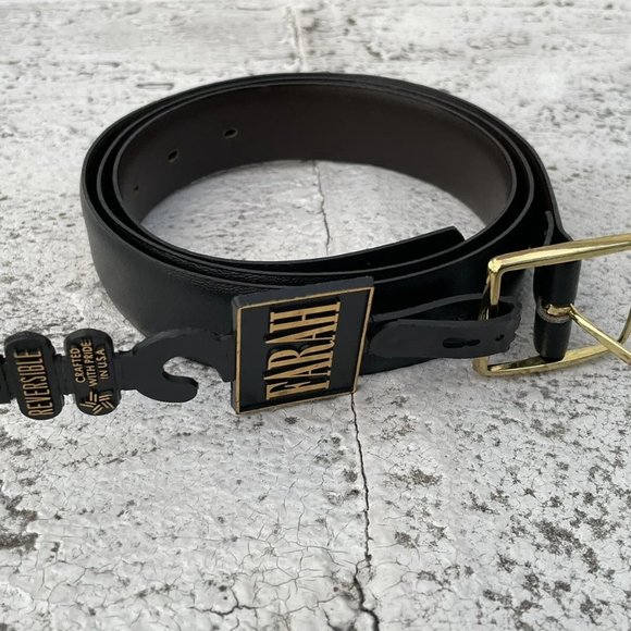 Farah Women Belt Genuine Leather Reversible Waistband Gold Tone Buckle Size 40 - Picture 9 of 12
